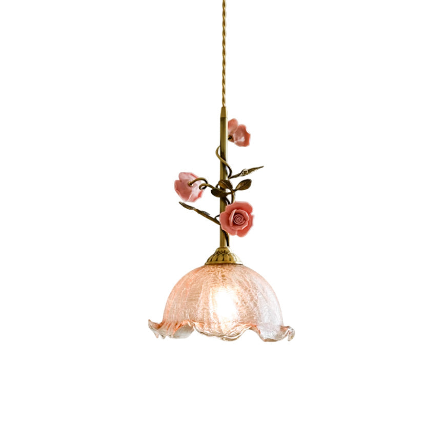 Lámpara colgante de cristal rosa Lalique