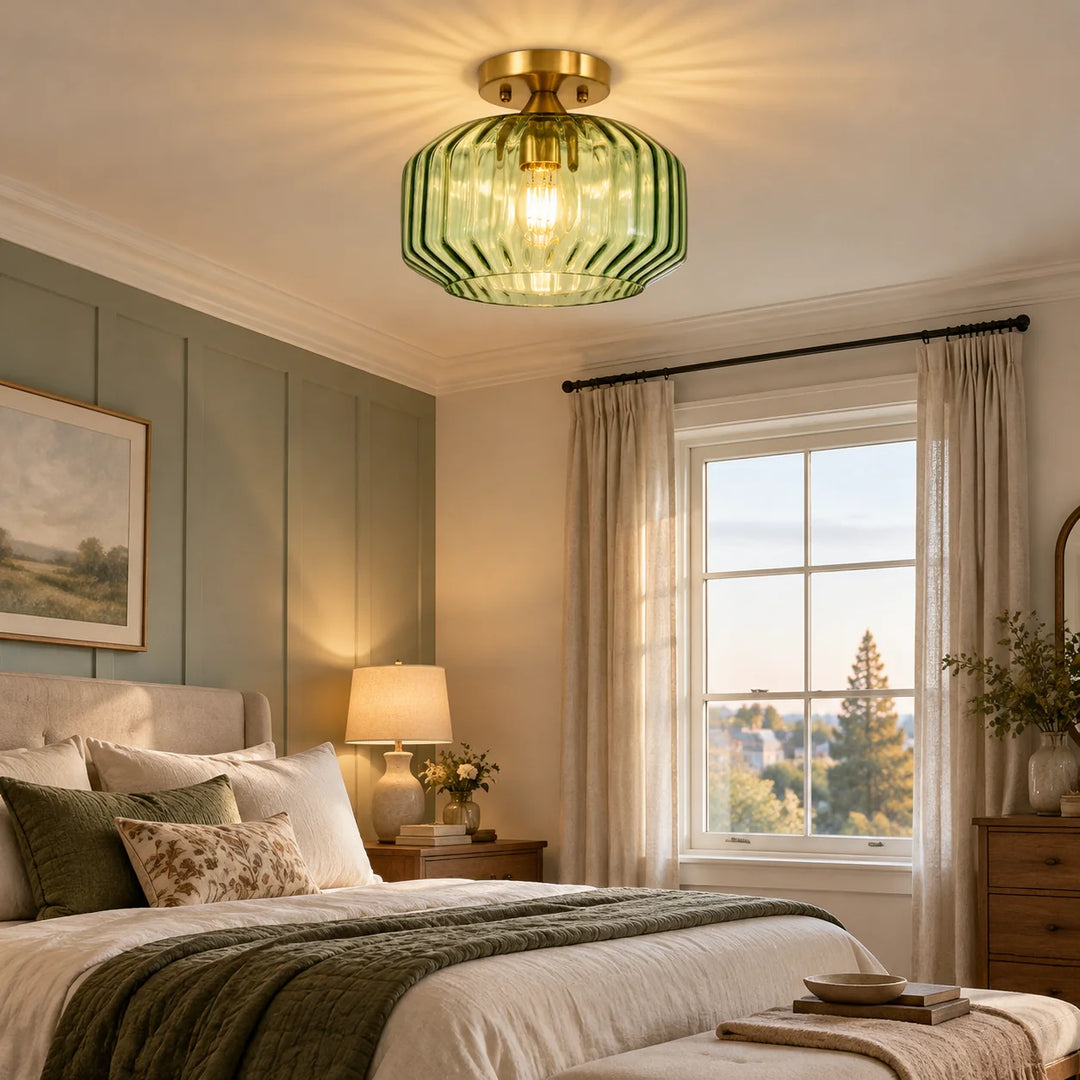 Elara Ribbed Glass Ceiling Light with a semi-flush form and two heights - New2609-1024550 interior scene