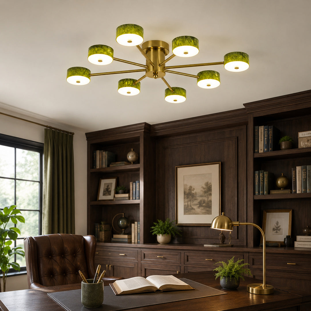 Green Jade Radial Semi-Flush Ceiling Light