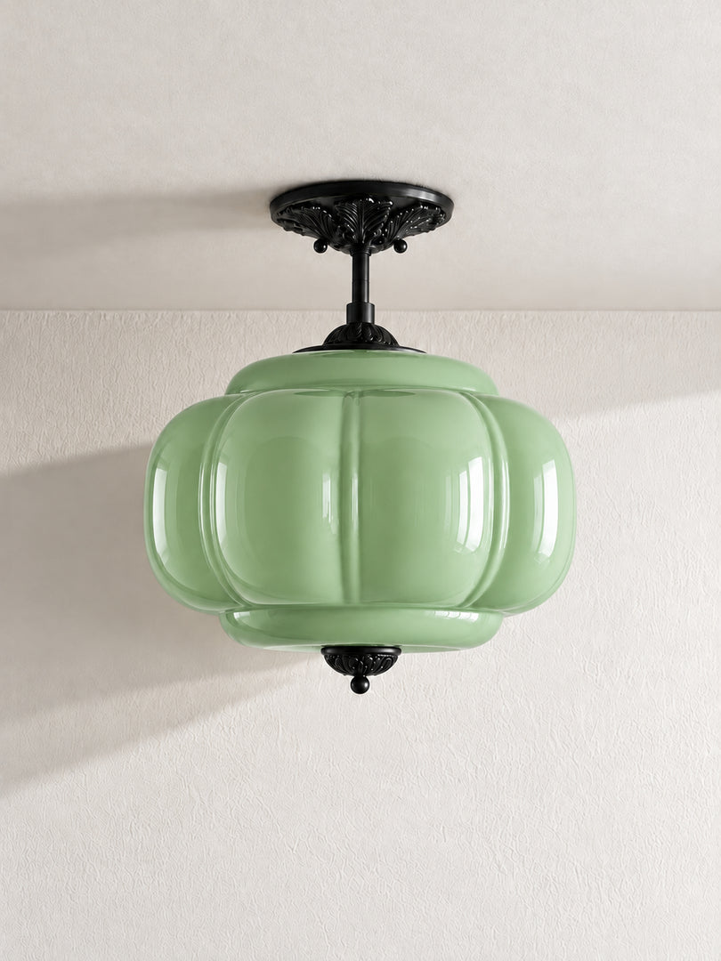 Eloise Scallop Vintage Milk Glass Semi Flush Mount Pendant Light