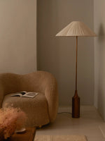 Load image into Gallery viewer, Lindi - aged brass and linen scalloped floor lamp
