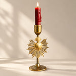 Load image into Gallery viewer, Gold Metal Bow and Milagro Heart Candle Holders