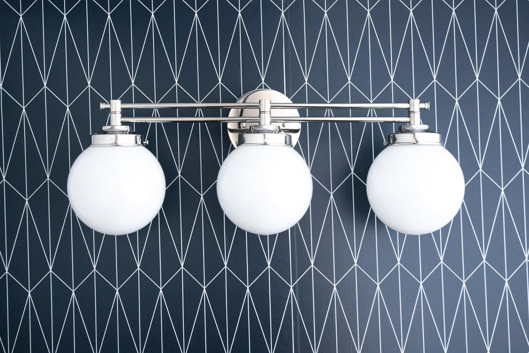 Glorica Glass Contemporary Vanity Light - 3 Light Globe Bathroom Fixture Opal Glass