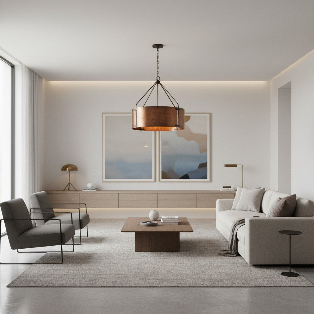 Oryven Modern Rustic Pendant Lighting - Drum Shade Hanging Lamp - Versatile Industrial Style for Home U07