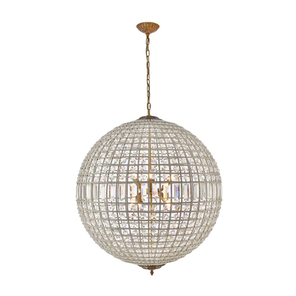 Lustre globe en cristal vintage luxueux avec finition en laiton antique