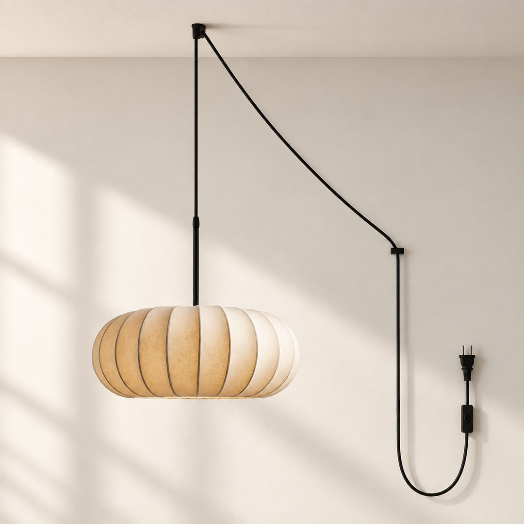 White Fabric Plug-In Pendant Lamp