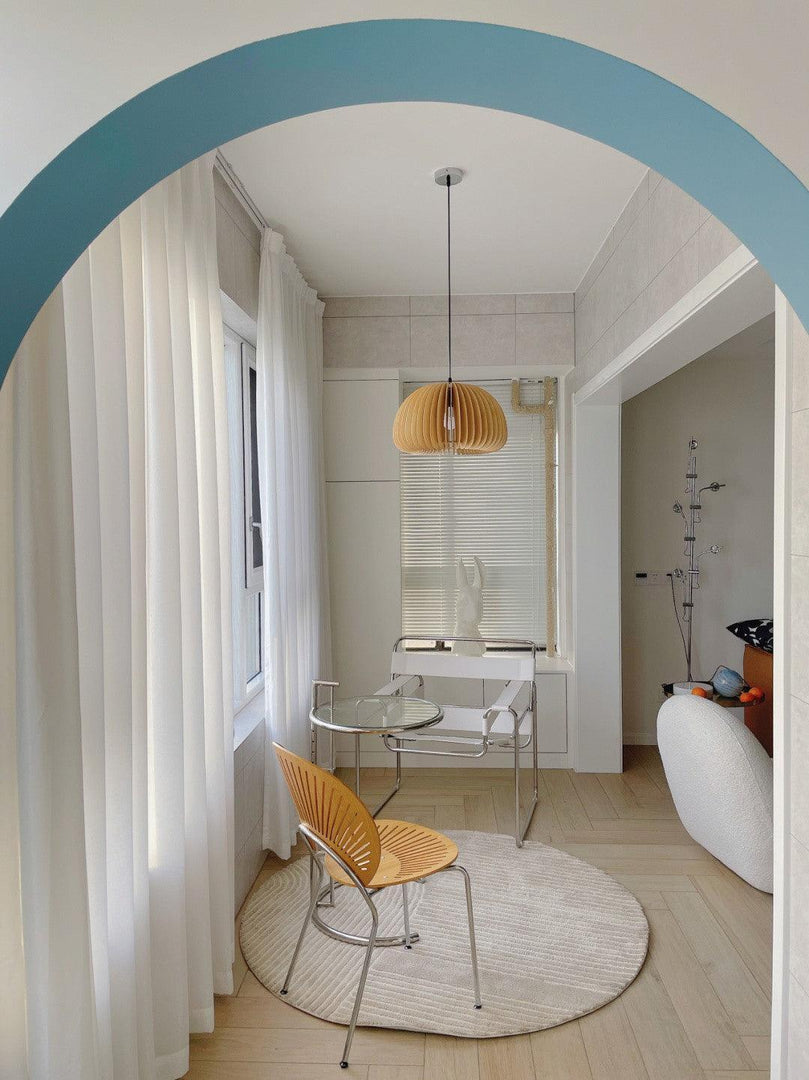 Rounded Wood Slat Swag Pendant Light