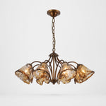 Load image into Gallery viewer, Downward Amber Tulip Glass Brass Chandelier