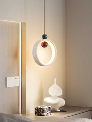 Travertine Circular Form Plug-In Pendant