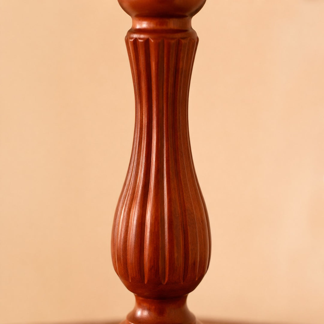 Carved wooden table lamp stem detail