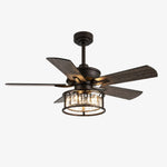 Cargar imagen en el visor de la Galería, Black ceiling fan light with K9 crystal cage, 132 cm / 52"