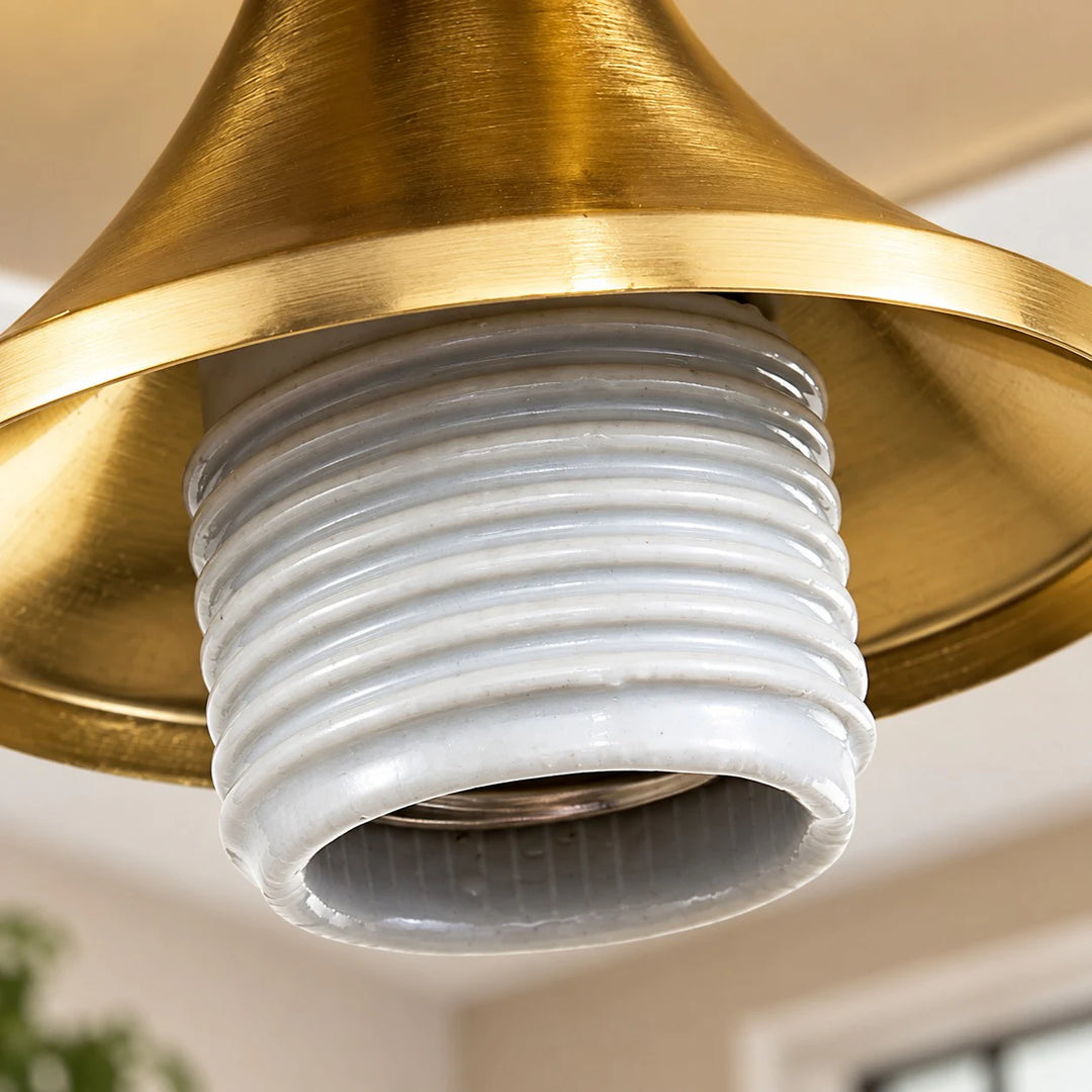 Close-up of the sculpted ribbed glass shade
