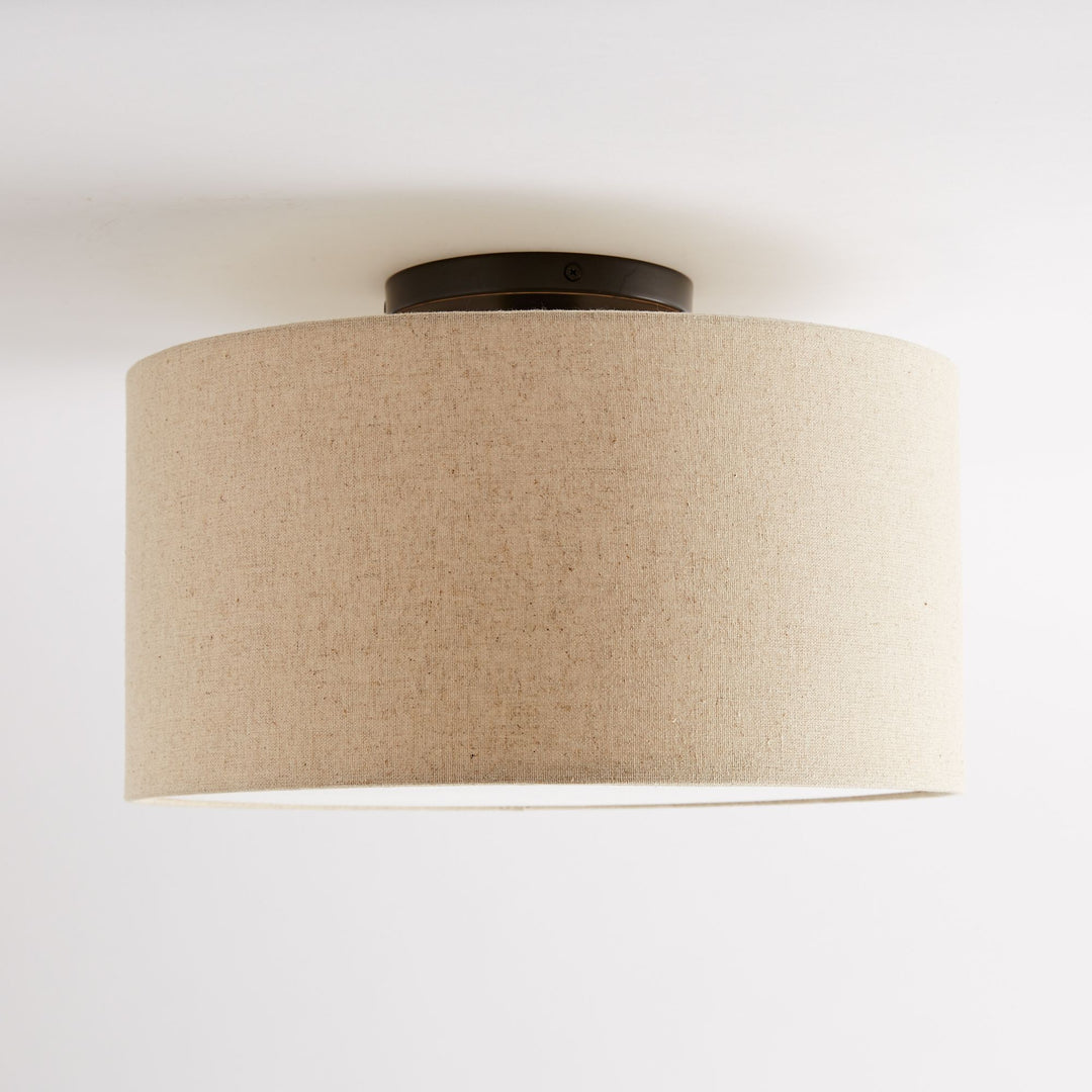 Jelvane Linen Drum Flush Mount - Modern Fabric Bedroom Ceiling Light
