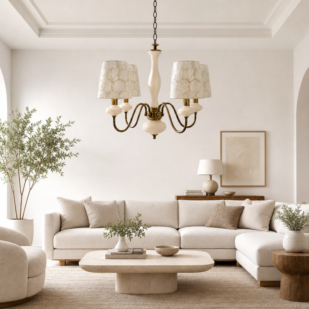 Shell Texture Retro Coastal Chandelier for Dining Room Decor