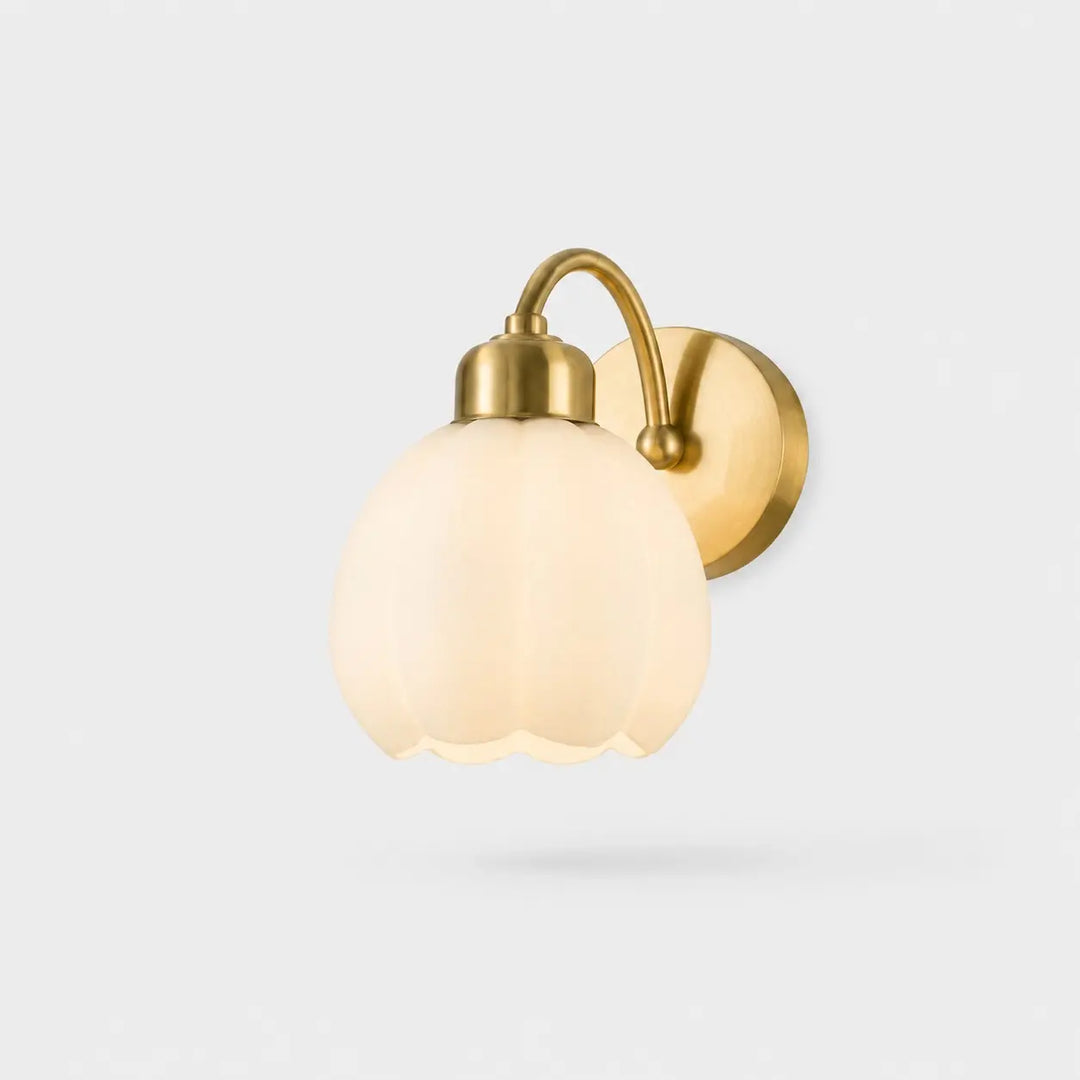 Solid brass milk glass flower wall lamp without pull chain