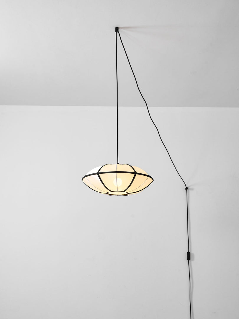 Black Metal White Fabric Plug-In Swag Pendant