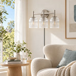 Bild in Gallery-Viewer laden, Chrome three-light ribbed-glass bar above a living-room sofa
