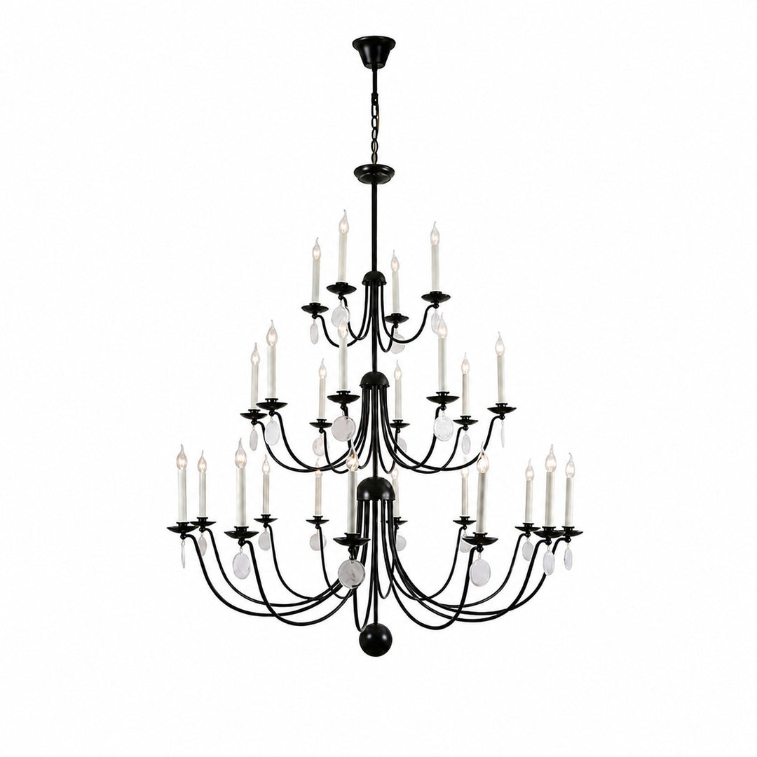 Multi-Layer Black Candle Staircase Chandelier