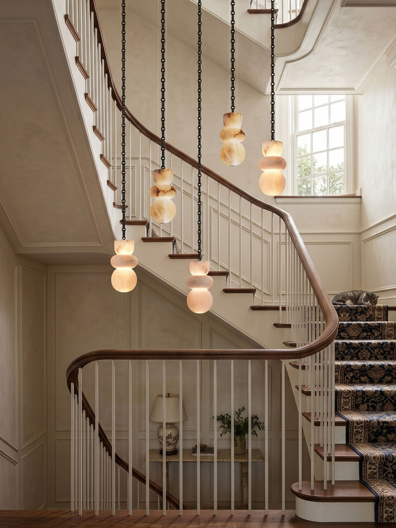 Black Metal Alabaster Chain Swag Chandelier