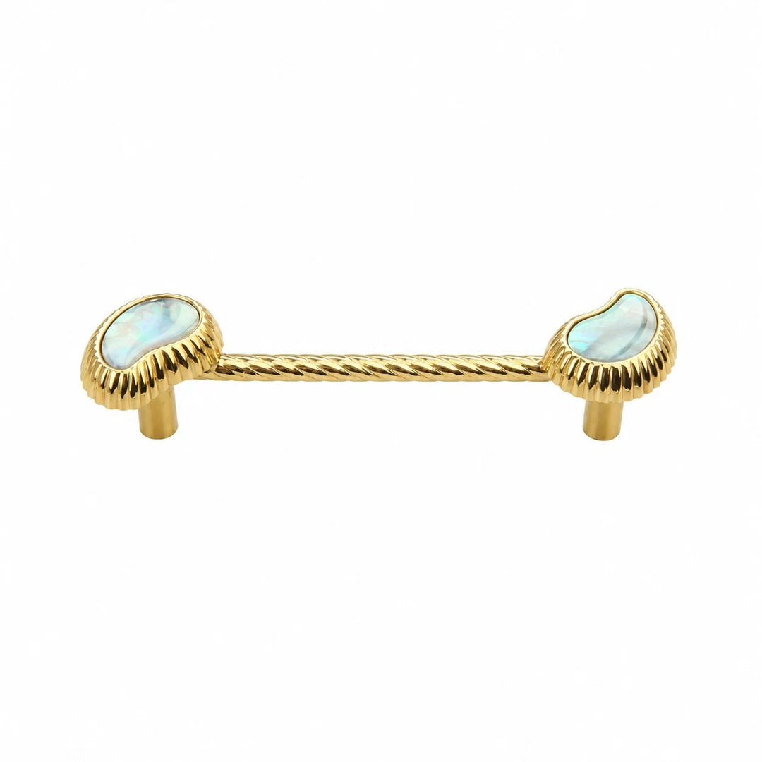 French Vintage Cashew Shell Brass Cabinet Knobs and Pulls - image 8