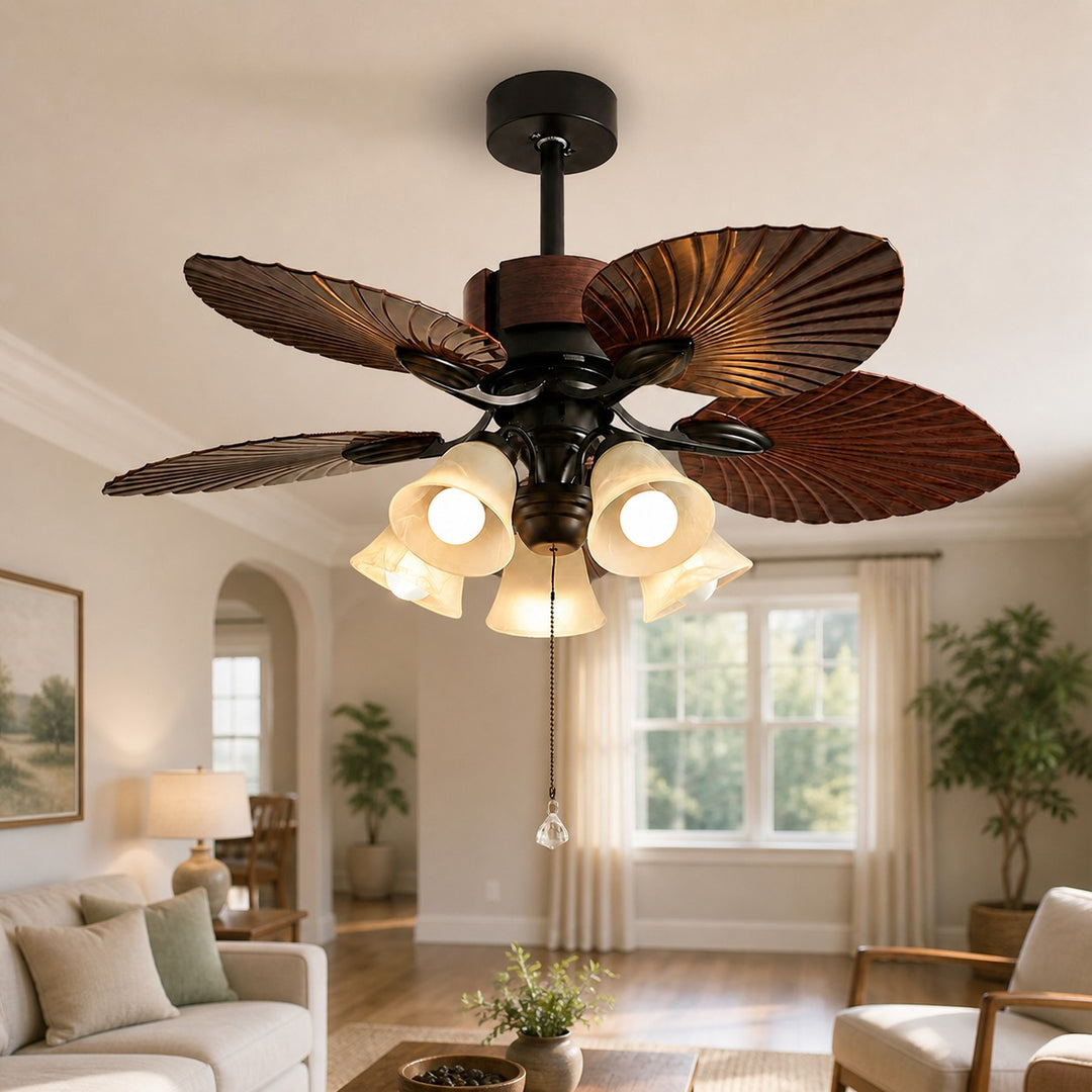 Tropical Leaf Blade Ceiling Fan with Light