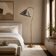 Veslin Elegant Floral Gooseneck Floor Lamp - Floral Linen Shade Lamp for Living Room