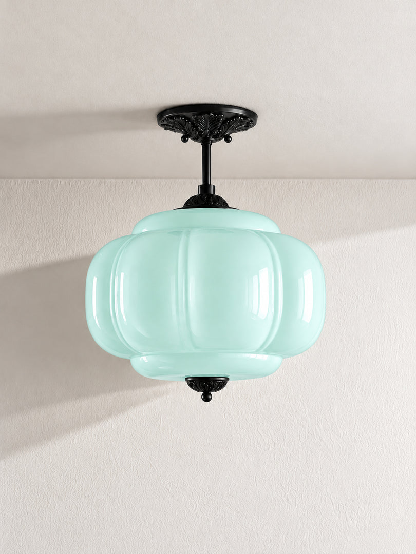 Eloise Scallop Vintage Milk Glass Semi Flush Mount Pendant Light