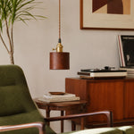 Bild in Gallery-Viewer laden, Brown leather pendant lamp in a vintage living room corner