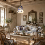 Cargar imagen en el visor de la Galería, Vintage living room scene with blue white shell pendant