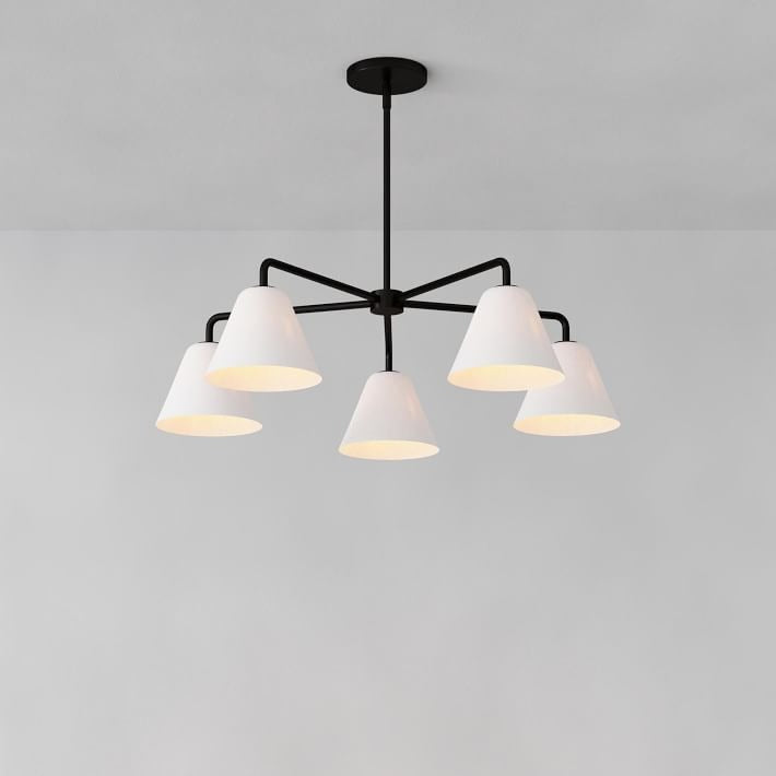 Conica Modern Glass Cone Chandelier – Sculptural 5 Light Brass Design