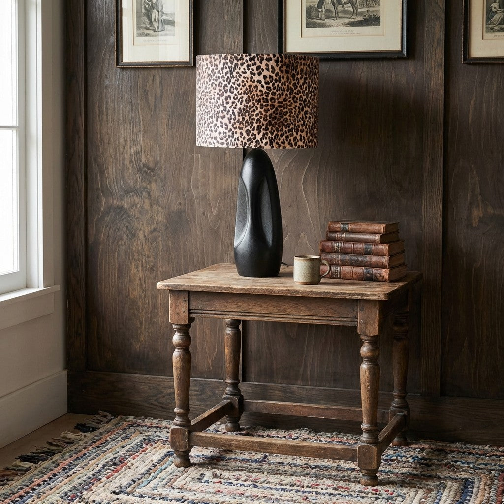 Wildlux Leopard Pattern Statement Drum Lampshade – Decorative Fabric Shade for Home Interiors