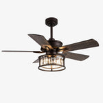 Cargar imagen en el visor de la Galería, Black ceiling fan light with K9 crystal cage, 107 cm / 42"