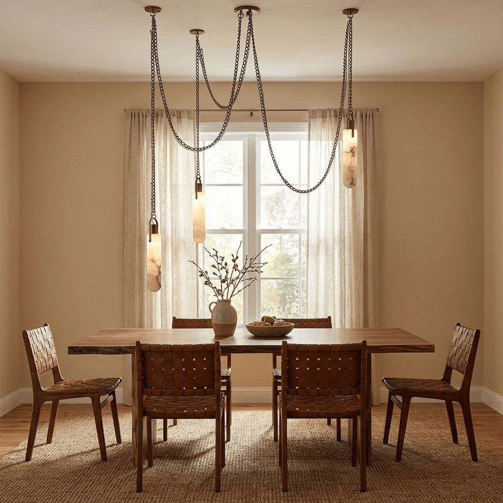 Carved Alabaster Hardwired Chandelier