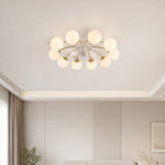 Bild in Gallery-Viewer laden, Moderner weiß-goldener Deckenventilator mit Beleuchtung und Glaskugeln