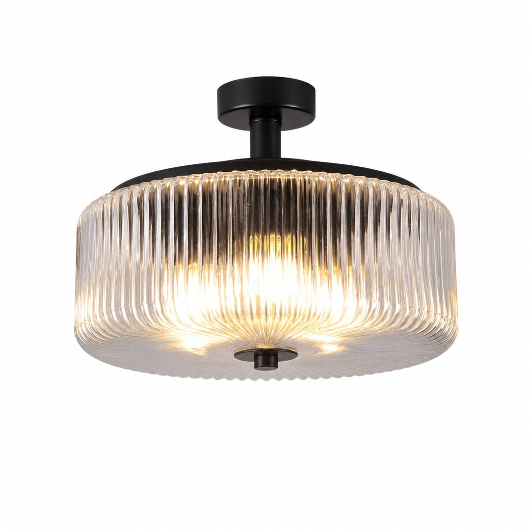 Black flush mount ribbed glass ceiling lamp