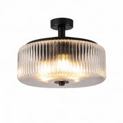 Black flush mount ribbed glass ceiling lamp