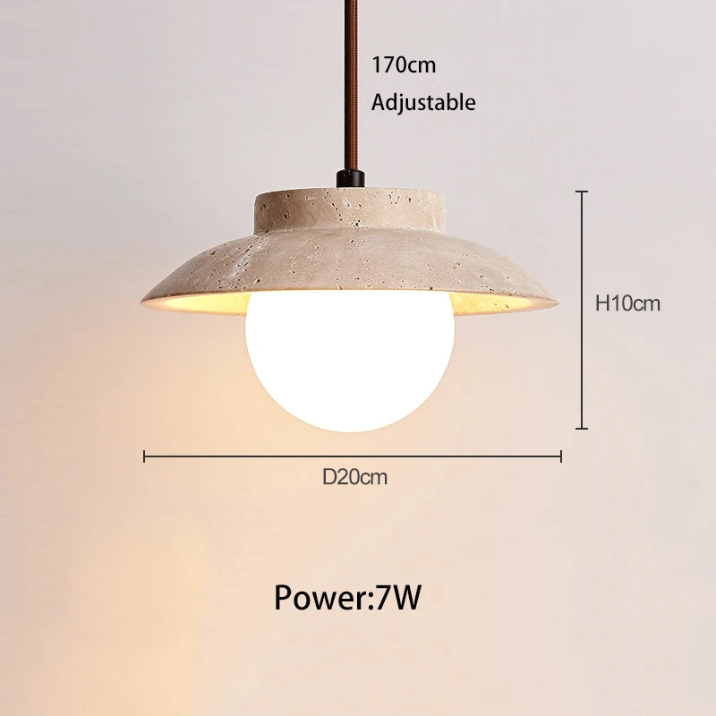 Suspension LED en pierre travertin