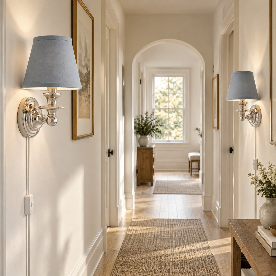 Rowan No-Wire Flat Drum Shade Wall Sconce – Plug-In Fabric Wall Light