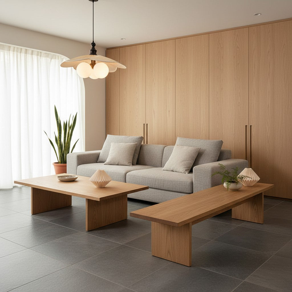 Lustre suspendu à 3 lumières d'inspiration vintage Orrise - Accents en bois, métal et tissu Éclairage intérieur