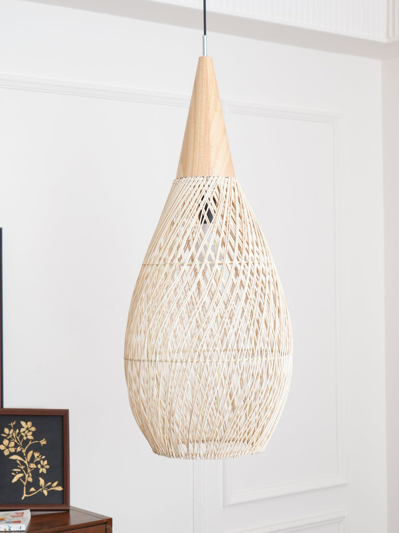 Woven Rattan Wood Plug-In Pendant Light