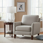 Bild in Gallery-Viewer laden, Sustaina Gebogene Tischlampe aus recyceltem Glas mit Stoffschirm – Nachhaltige moderne Akzentbeleuchtung für Wohnzimmer