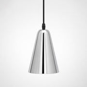 Tapered chrome brass mini pendant light on a white background