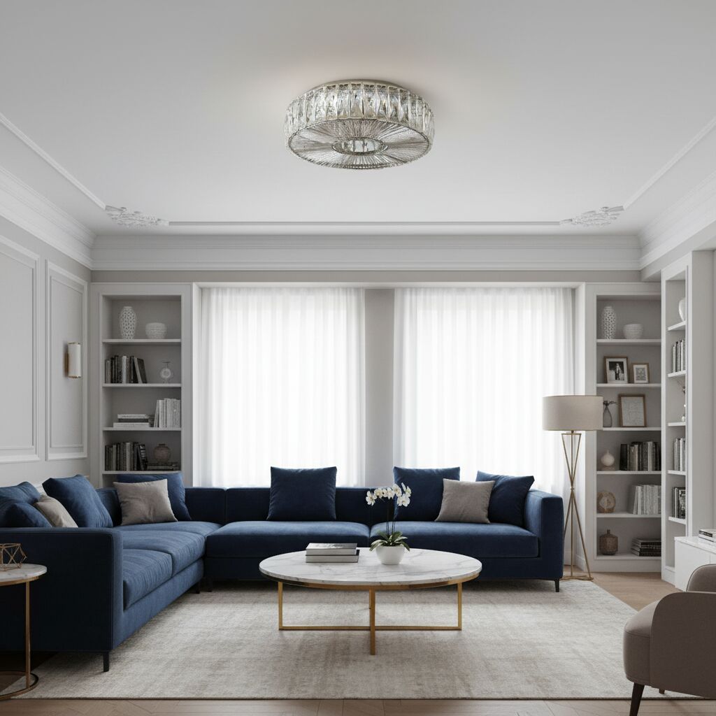 Glomar Glass Round Flush Ceiling Light - Modern Metal Glass Finish Living Areas