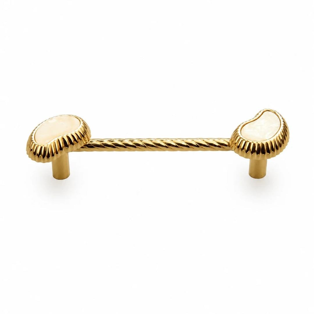 French Vintage Cashew Shell Brass Cabinet Knobs and Pulls - image 7
