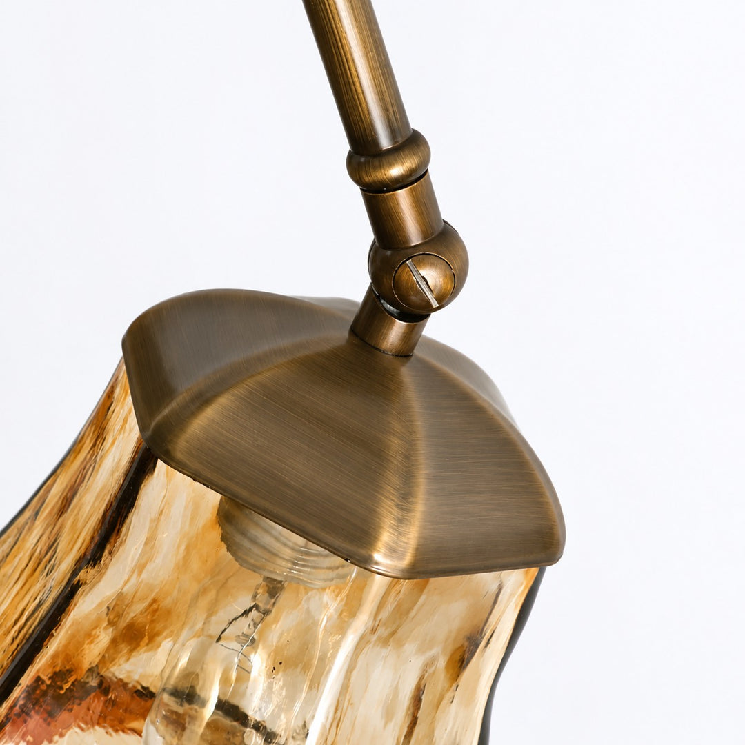 Brass and Amber Glass Semi-Flush Ceiling Light