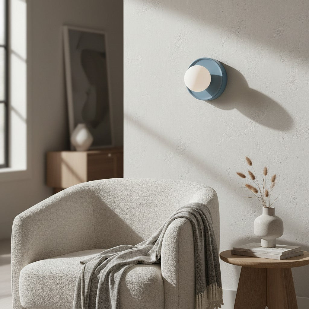 Solna Minimalistische Runde Glas-Wandleuchte mit Keramikfuß für Schlafzimmer und Flur