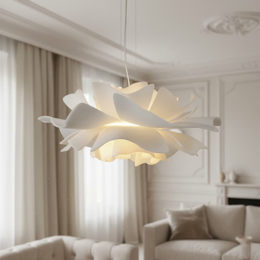 Blossenari Nordische Blumenmuster Hängelampe – Bildhauerische Blumen-Deckenleuchte für Wohnzimmer N34