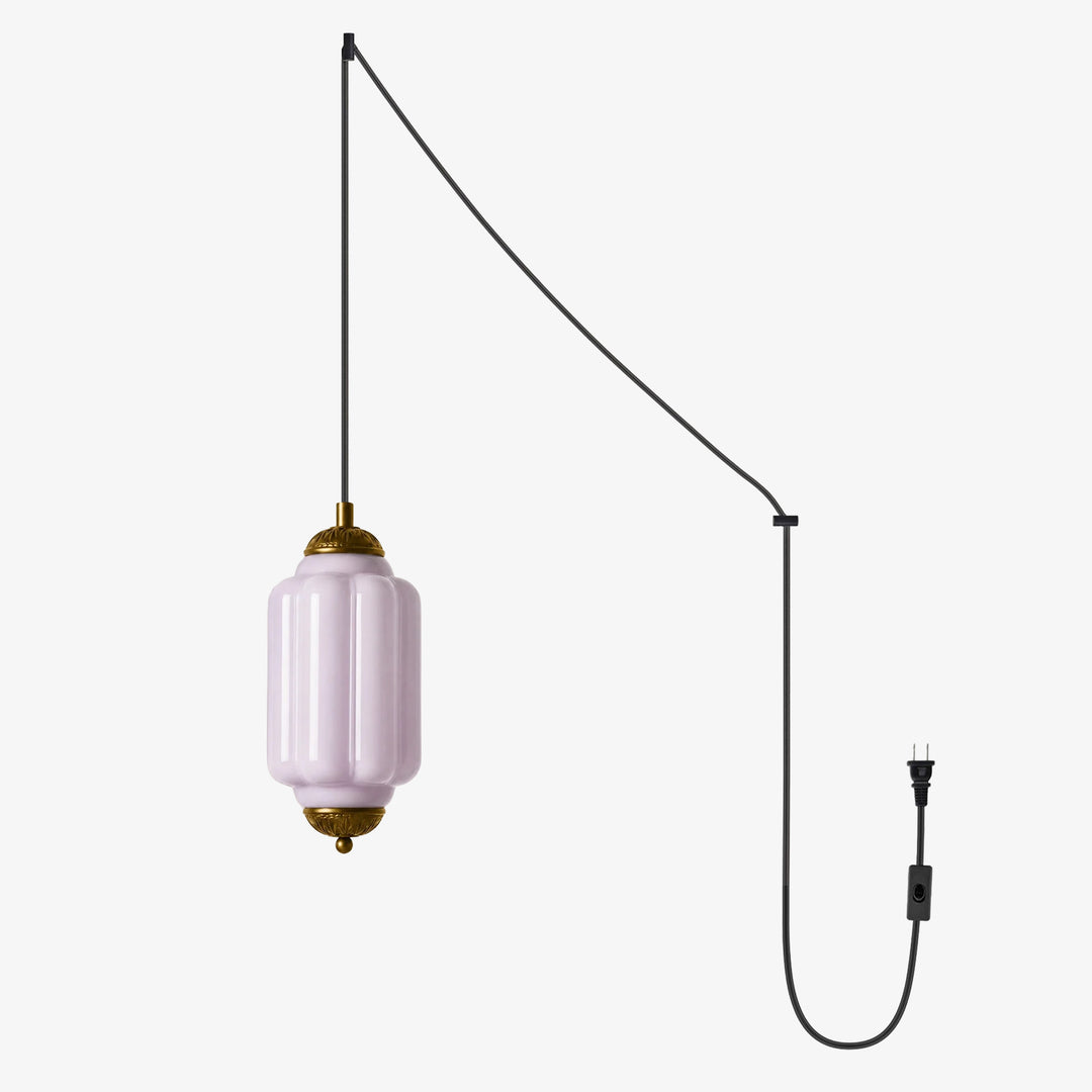 Fluted Glass Antique Brass Plug-In Pendant