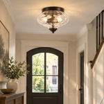 Load image into Gallery viewer, Two-Light Hammered Ceiling Light with a flush mount and a broad glass cover - New2609-1024579 interior scene