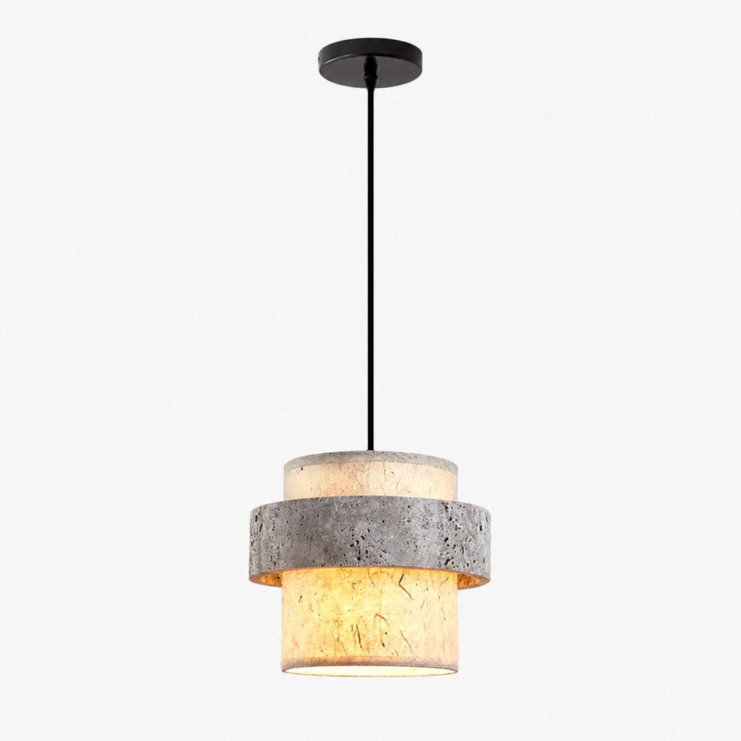 Gray Travertine Stone Pendant Light - Vintage Kitchen Island and Dining Room Lamp